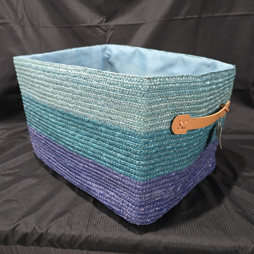 Blue and Green Woven Storage Basket
